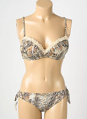 Costum de baie din două piese elasticitate top sutien push-up maro GENIUS femeie