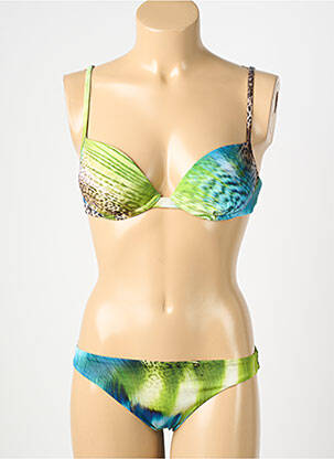 Costum de baie din două piese elasticitate sutien cupe întregi cu decolteu înalt verde GENIUS femeie