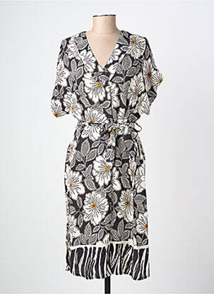 Rochie midi imprimeu floral mâneci scurte negru COULEURS DU TEMPS femeie