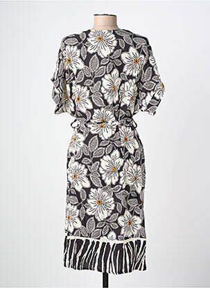 Rochie midi imprimeu floral mâneci scurte negru COULEURS DU TEMPS femeie