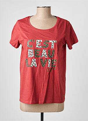 Tricou serigrafie flockată mâneci scurte roșu C'EST BEAU LA VIE femeie