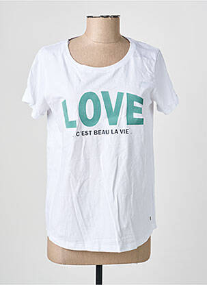 Tricou serigrafie flockată mâneci scurte alb C'EST BEAU LA VIE femeie