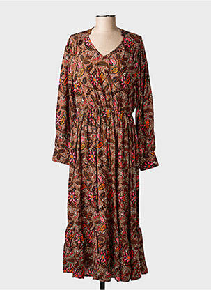Rochie lungă mâneci lungi mâneci lungi maro C'EST BEAU LA VIE femeie