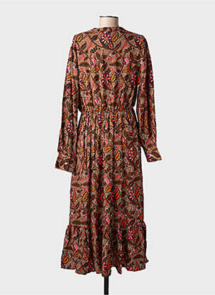 Rochie lungă mâneci lungi mâneci lungi maro C'EST BEAU LA VIE femeie
