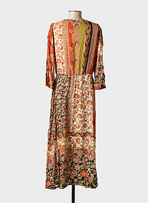 Rochie lungă imprimeu floral mâneci 3/4 portocalie C'EST BEAU LA VIE femeie