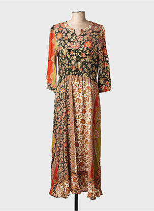 Rochie lungă imprimeu floral mâneci 3/4 portocalie C'EST BEAU LA VIE femeie