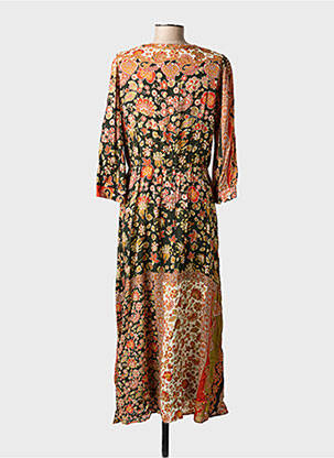 Rochie lungă imprimeu floral mâneci 3/4 portocalie C'EST BEAU LA VIE femeie