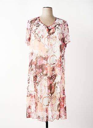 Rochie midi imprimeu fantezie mâneci scurte roz GEVANA femeie