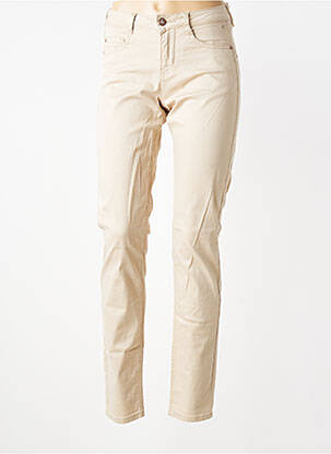 Pantalon slim țesătură poplin mărime normală bej CREAM femeie
