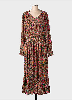 Rochie lungă mâneci lungi mâneci lungi maro C'EST BEAU LA VIE femeie