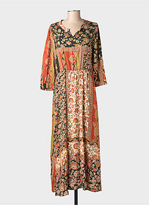 Rochie lungă imprimeu floral mâneci 3/4 portocalie C'EST BEAU LA VIE femeie