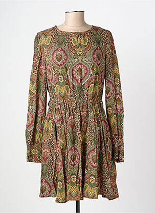 Rochie midi imprimeu fantezie mâneci lungi verde C'EST BEAU LA VIE femeie