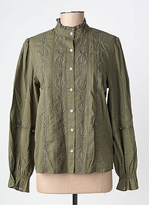 Cămașă croială dreaptă mâneci lungi verde C'EST BEAU LA VIE femeie