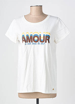 Tricou serigrafie mâneci scurte bej C'EST BEAU LA VIE femeie