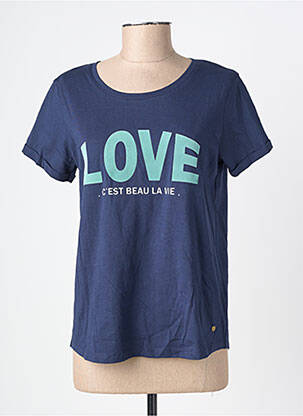 Tricou serigrafie mâneci scurte albastru C'EST BEAU LA VIE femeie