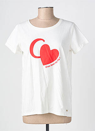 Tricou serigrafie mâneci scurte bej C'EST BEAU LA VIE femeie