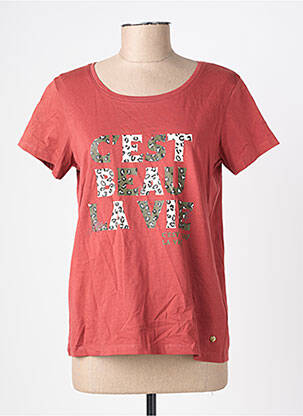 Tricou serigrafie mâneci scurte portocalie C'EST BEAU LA VIE femeie