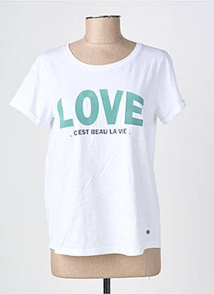 Tricou serigrafie mâneci scurte alb C'EST BEAU LA VIE femeie