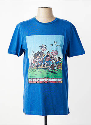 Tricou serigrafie flockată mâneci scurte albastru CAMBERABERO bărbat