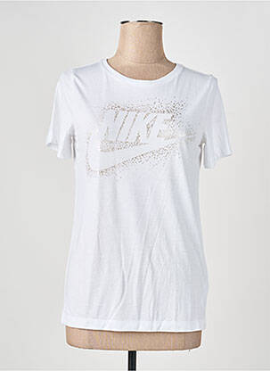 Tricou serigrafie flockată mâneci scurte alb NIKE femeie