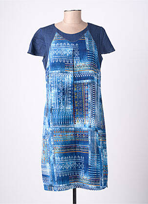 Rochie midi imprimeu fantezie mâneci scurte albastru FRANCE RIVOIRE femeie