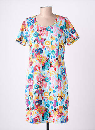 Rochie midi imprimeu floral mâneci scurte albastru GUY DUBOUIS femeie