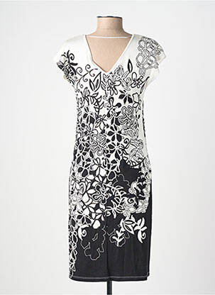 Rochie midi imprimeu fantezie mâneci scurte alb FRANCE RIVOIRE femeie
