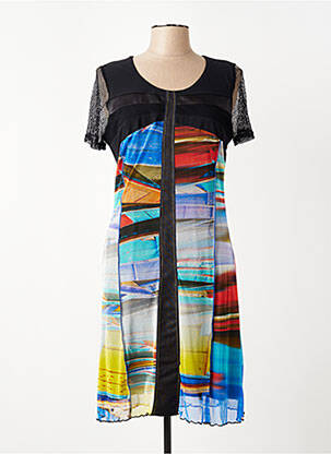 Rochie midi imprimeu fantezie mâneci scurte negru FRANCE RIVOIRE femeie