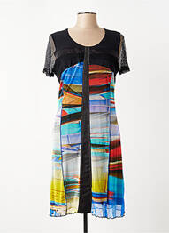 Rochie midi imprimeu fantezie mâneci scurte negru FRANCE RIVOIRE femeie