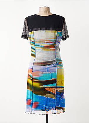 Rochie midi imprimeu fantezie mâneci scurte negru FRANCE RIVOIRE femeie