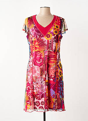 Rochie midi imprimeu floral mâneci scurte roșu FRANCE RIVOIRE femeie
