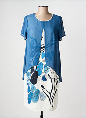 Rochie midi imprimeu floral mâneci scurte albastru GUY DUBOUIS femeie
