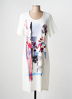 Rochie midi imprimeu fantezie mâneci scurte alb IMPULSION femeie