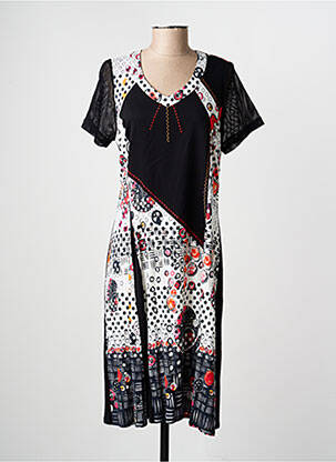 Rochie midi imprimeu fantezie mâneci scurte negru FRANCE RIVOIRE femeie