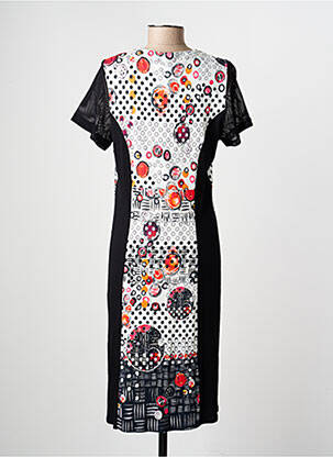 Rochie midi imprimeu fantezie mâneci scurte negru FRANCE RIVOIRE femeie