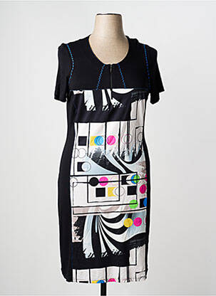 Rochie midi imprimeu fantezie mâneci scurte negru GUY DUBOUIS femeie