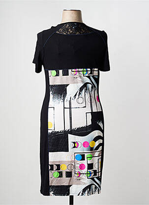 Rochie midi imprimeu fantezie mâneci scurte negru GUY DUBOUIS femeie