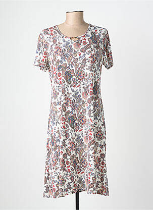 Rochie midi imprimeu floral mâneci scurte alb GEVANA femeie