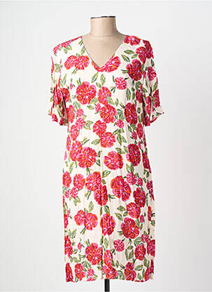 Rochie midi imprimeu floral mâneci scurte roz GEVANA femeie