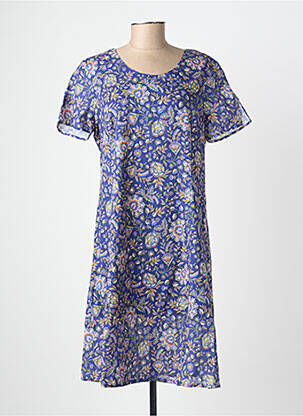 Rochie midi imprimeu floral mâneci scurte albastru GEVANA femeie