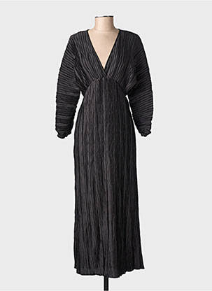 Rochie lungă croială cambrată mâneci 3/4 negru SENES femeie