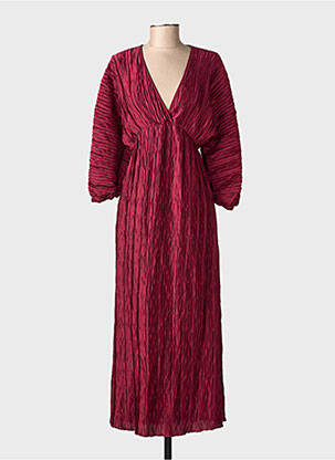 Rochie lungă croială cambrată mâneci 3/4 roșu SENES femeie