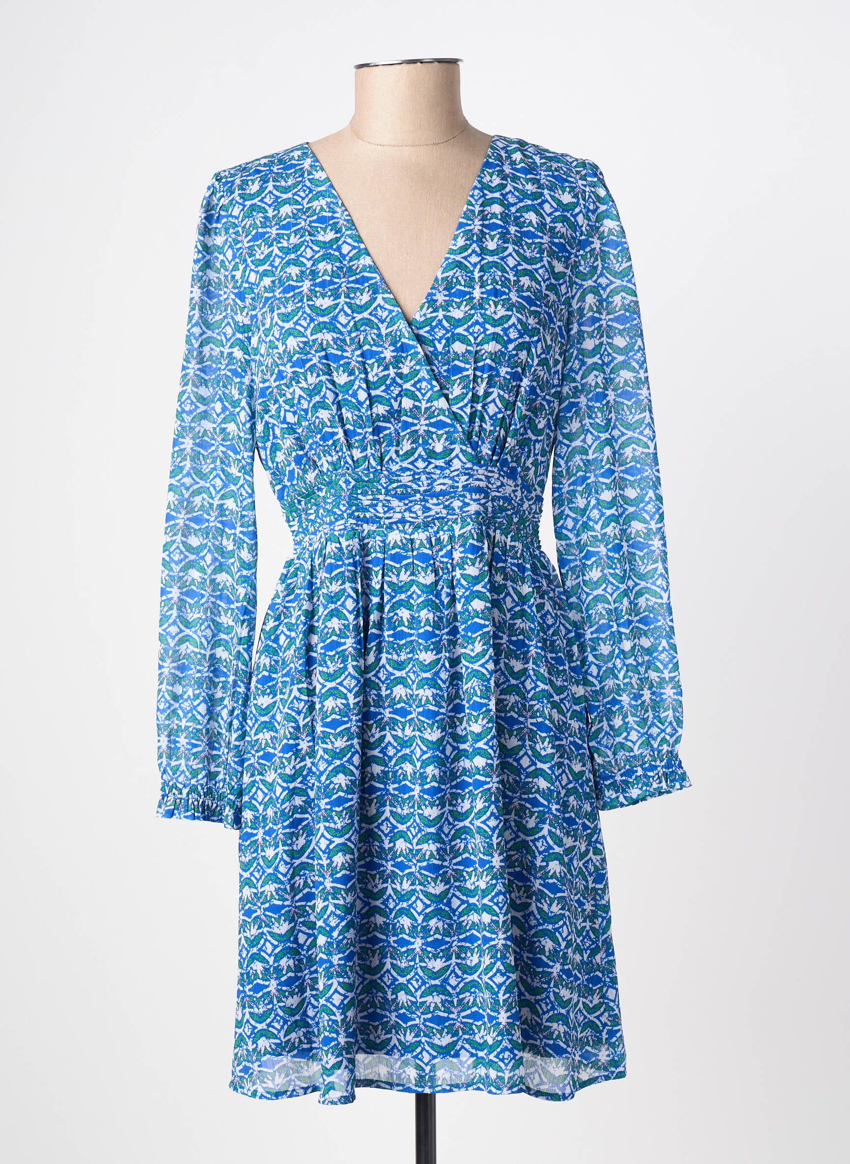 Rochie scurtă mâneci lungi mâneci lungi albastru MAJOLICA femeie