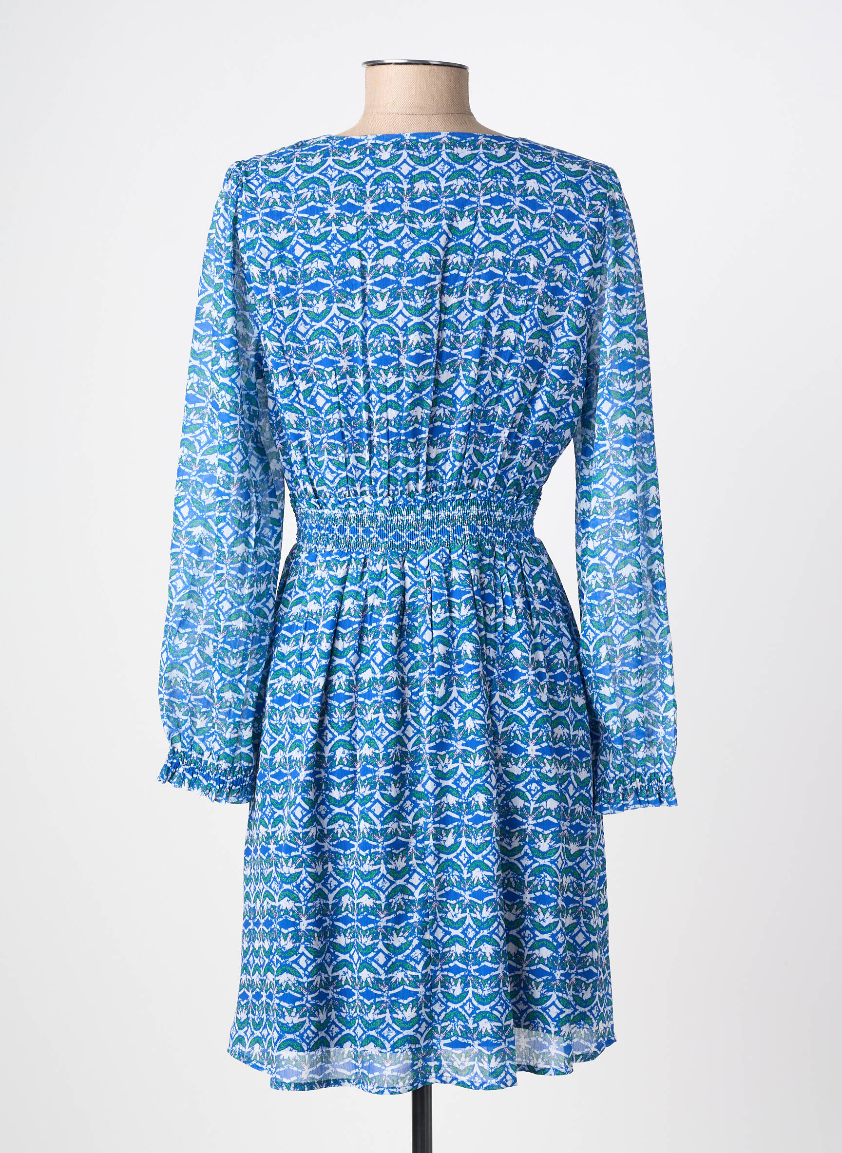 Rochie scurtă mâneci lungi mâneci lungi albastru MAJOLICA femeie
