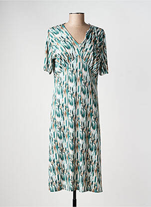 Rochie midi imprimeu fantezie mâneci scurte verde GEVANA femeie