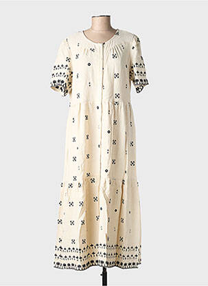 Rochie midi imprimeu fantezie mâneci scurte bej RUE MAZARINE femeie