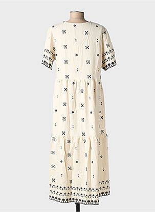 Rochie midi imprimeu fantezie mâneci scurte bej RUE MAZARINE femeie