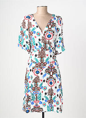 Rochie midi imprimeu floral mâneci scurte alb C'EST BEAU LA VIE femeie