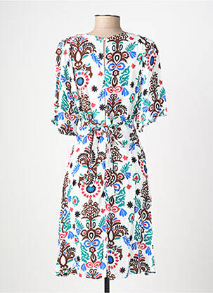 Rochie midi imprimeu floral mâneci scurte alb C'EST BEAU LA VIE femeie