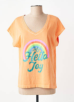 Tricou croială dreaptă mâneci scurte portocalie MY HELLO JOY femeie